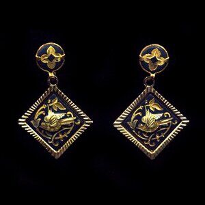DAMASCENE DIAMOND SHAPED DANGLE EARRINGS - JEDDBB1